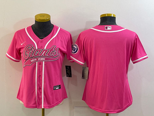 Women's New York Giants Blank Pink With Patch Cool Base Stitched Baseball Jersey(Run Small)